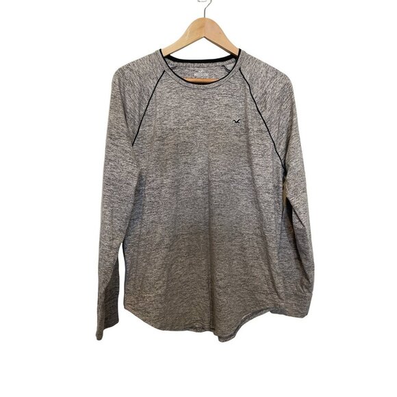 Hollister‎ Men's Heather Grey Curved Hem Long Sleeve Tee Large100% Cotton - Picture 1 of 6